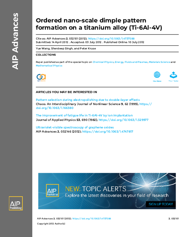 (PDF) Ordered nano-scale dimple pattern formation on a titanium alloy ...