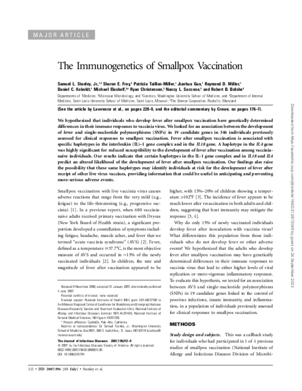 (PDF) The Immunogenetics of Smallpox Vaccination