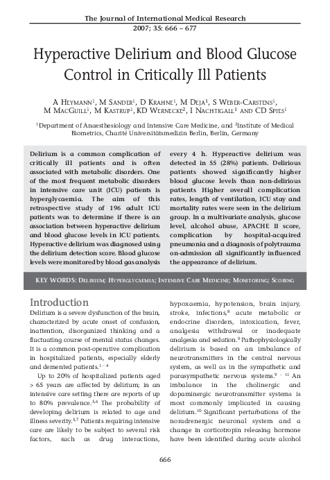 (PDF) Hyperactive Delirium and Blood Glucose Control in Critically Ill ...