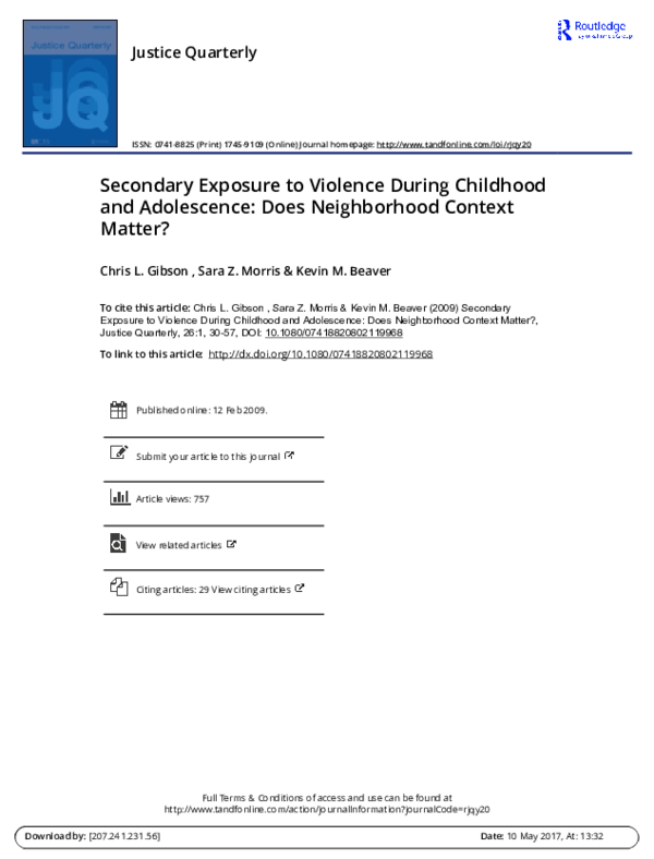 (PDF) Secondary Exposure to Violence During Childhood and Adolescence ...