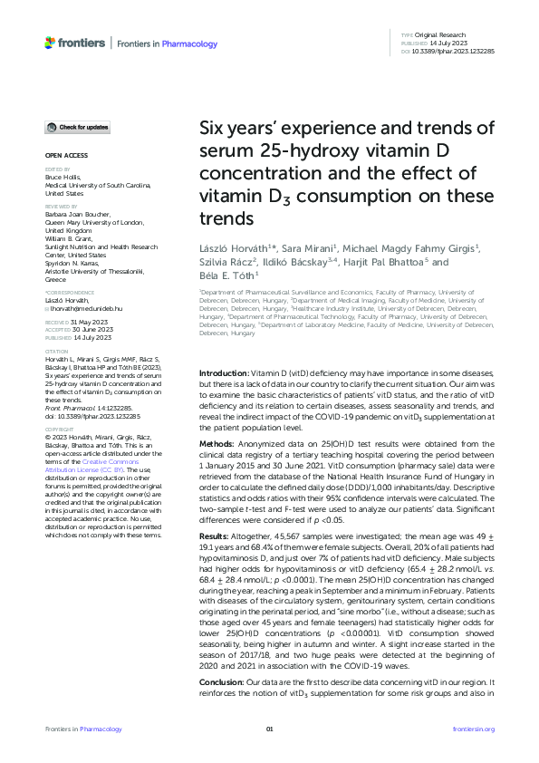 (PDF) Six years' experience and trends of serum 25-hydroxy vitamin D ...