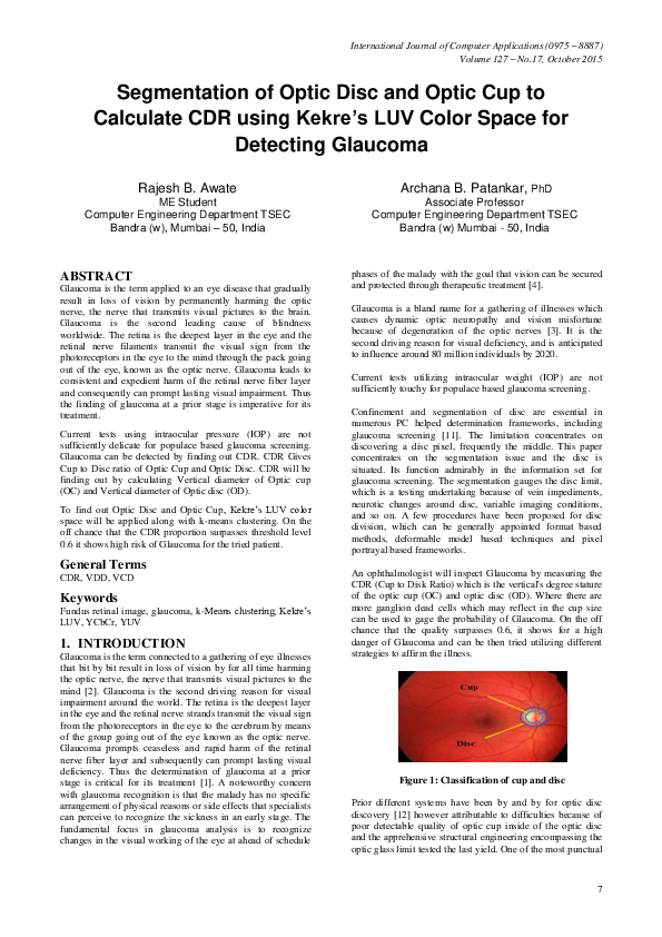 (PDF) Segmentation of Optic Disc and Optic Cup to Calculate CDR using ...