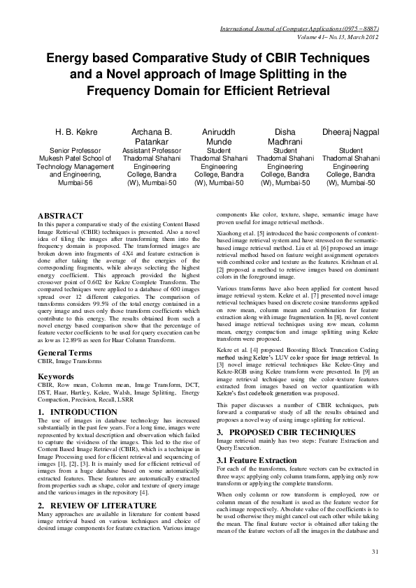 (PDF) Energy based Comparative Study of CBIR Techniques and a Novel ...