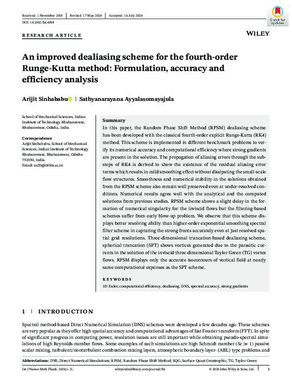 (PDF) An improved dealiasing scheme for the fourth‐order Runge‐Kutta method Formulation