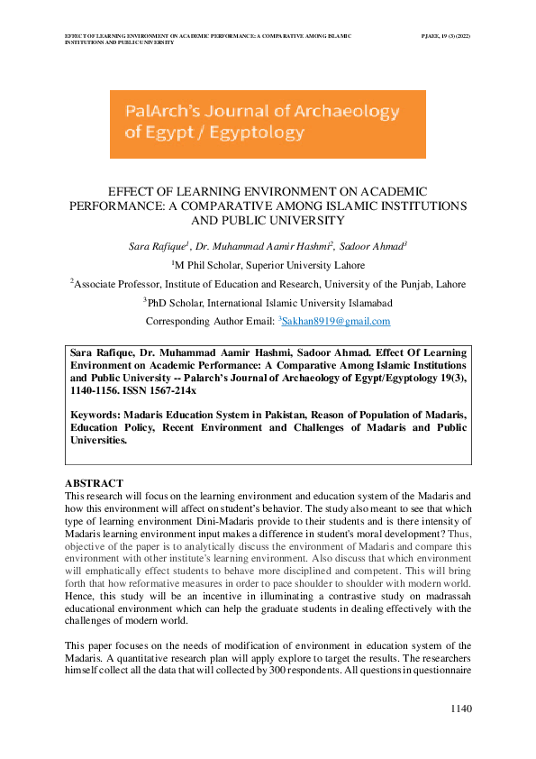 (PDF) EFFECT OF LEARNING ENVIRONMENT ON ACADEMIC PERFORMANCE: A ...