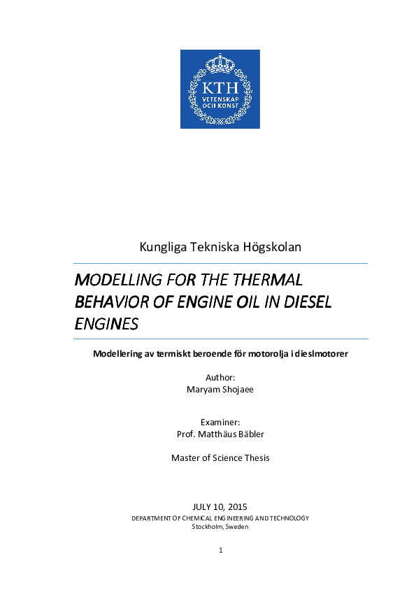 (PDF) Modelling for the Thermal Behavior of Engine Oil in Diesel Engines
