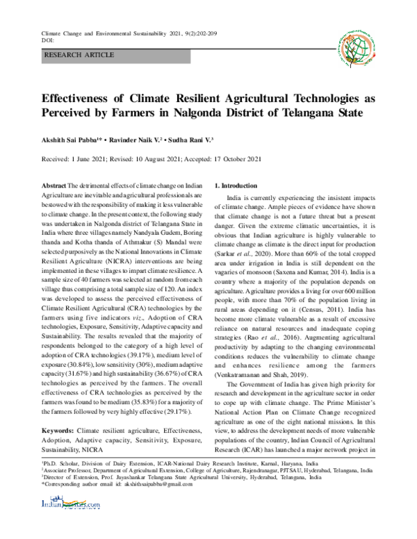 (PDF) Effectiveness of climate resilient agricultural technologies as ...