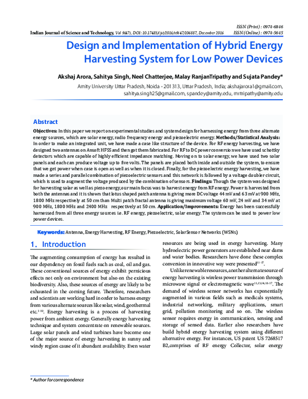 (PDF) Design and Implementation of Hybrid Energy Harvesting System for ...