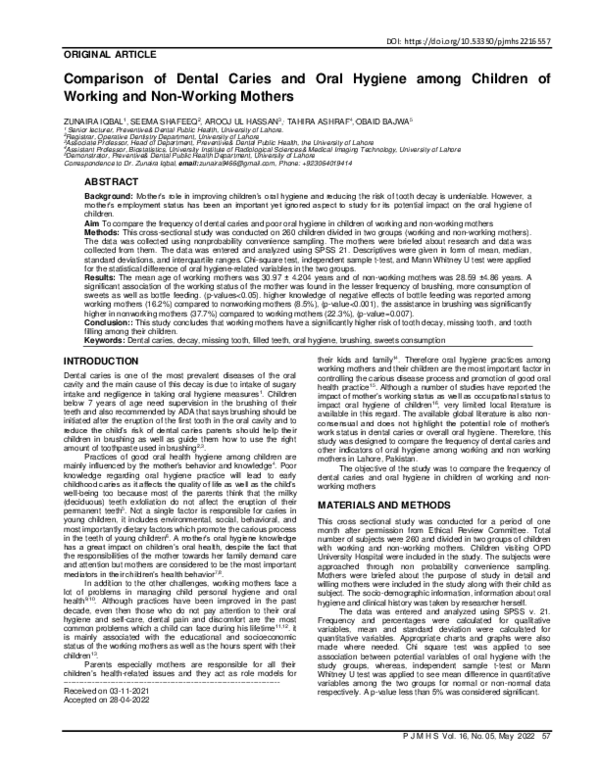 (PDF) Comparison of Dental Caries and Oral Hygiene among Children of ...