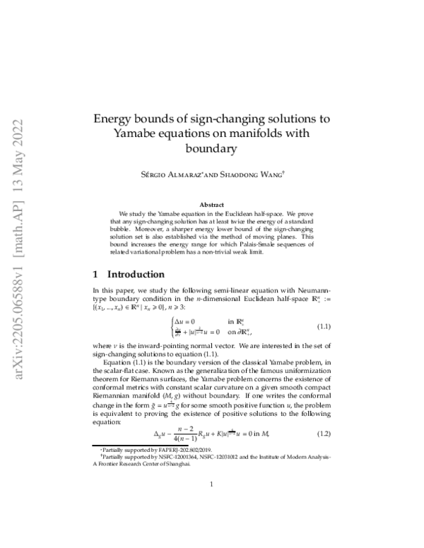 (PDF) Energy bounds of sign-changing solutions to Yamabe equations on ...