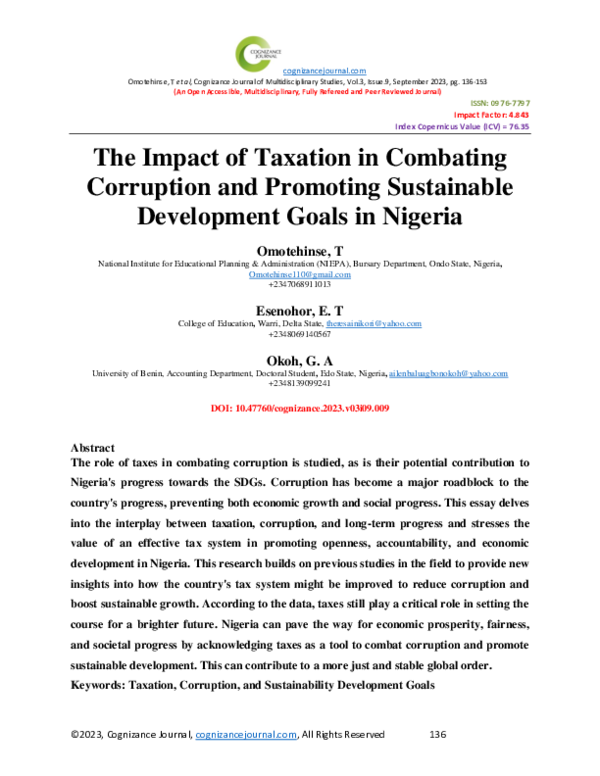 (PDF) The Impact of Taxation in Combating Corruption and Promoting ...