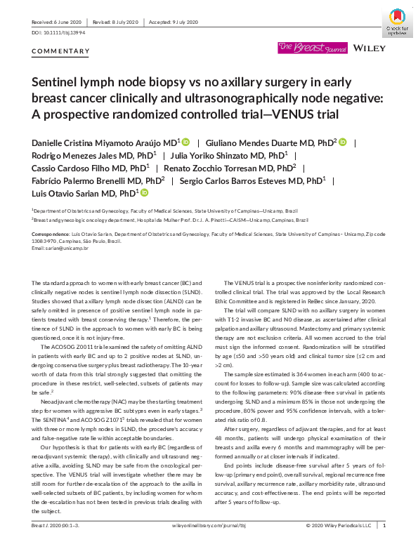 (PDF) Sentinel lymph node biopsy vs no axillary surgery in early breast ...