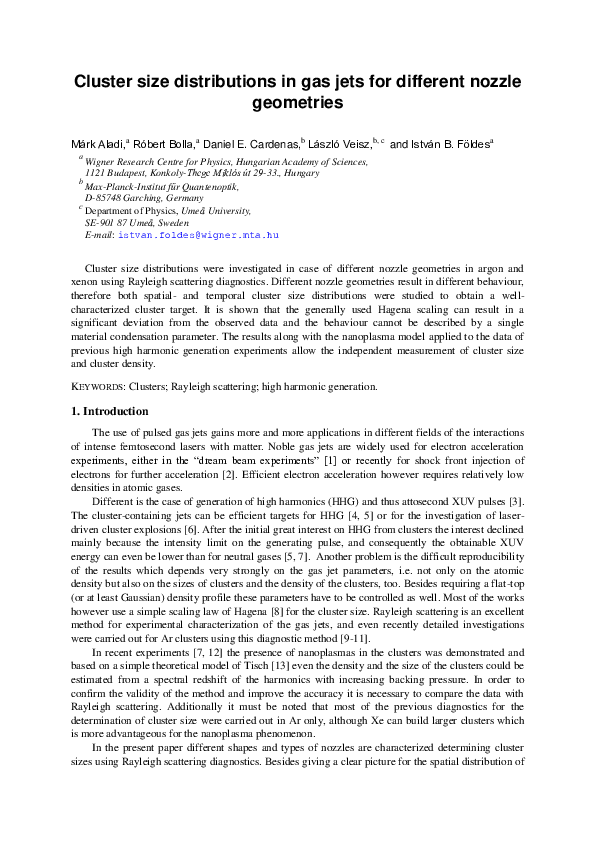 (PDF) Cluster size distributions in gas jets for different nozzle ...