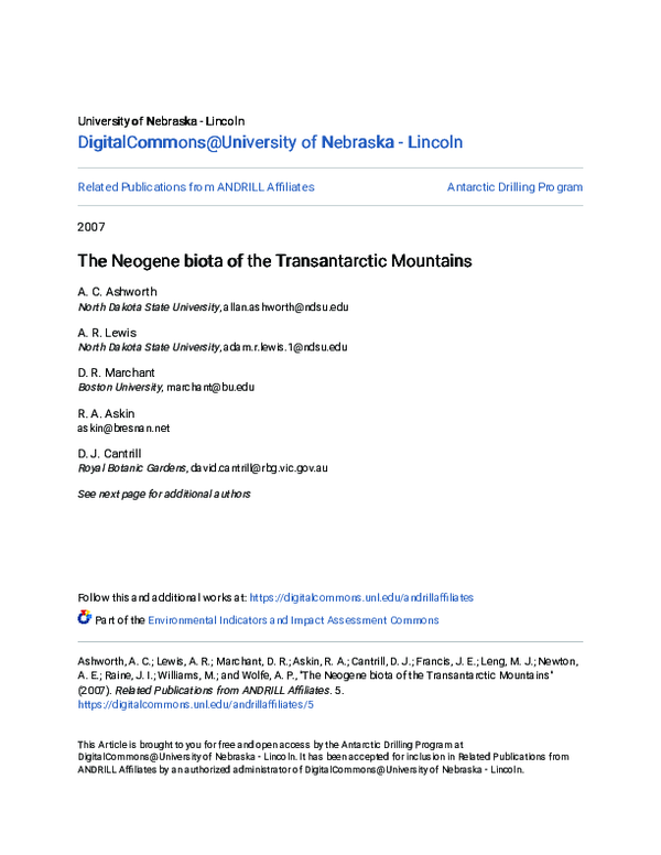 (PDF) The Neogene biota of the Transantarctic Mountains