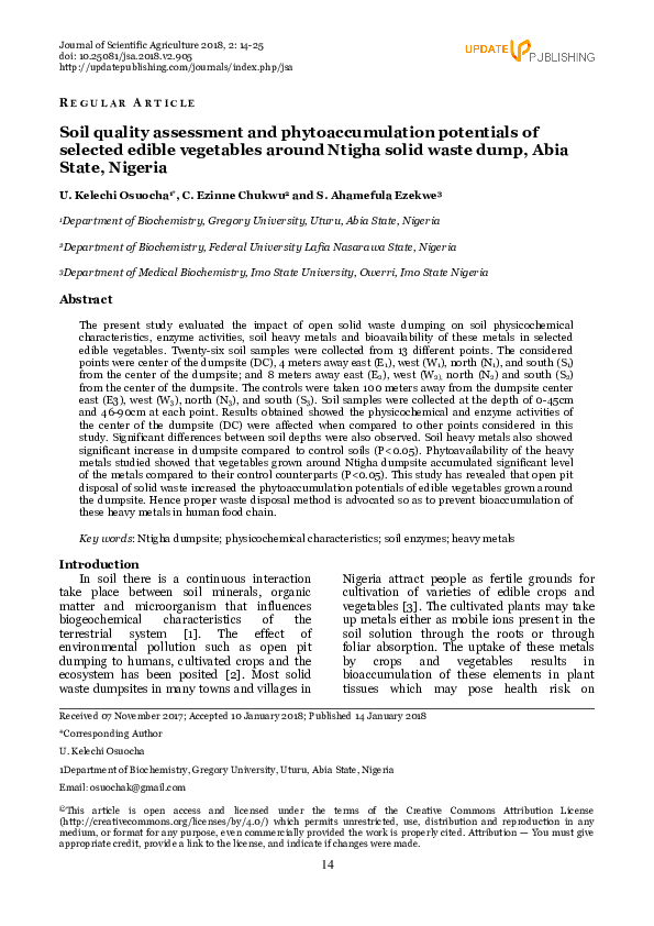 (PDF) Soil quality assessment and phytoaccumulation potentials of ...