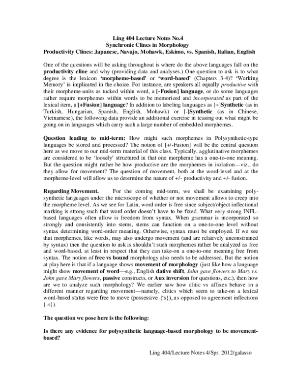 (PDF) Ling404 no. 4 Synchronic Clines in Morphology Productivity Clines ...