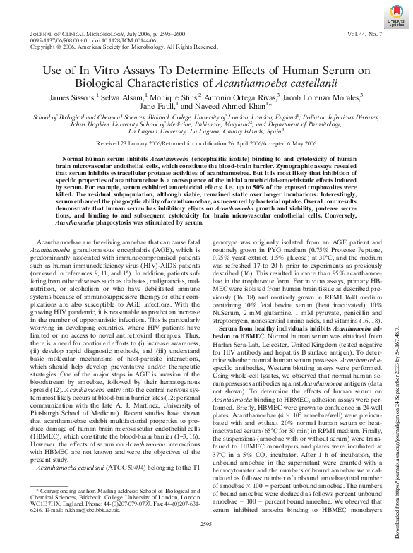 (PDF) Use of In Vitro Assays To Determine Effects of Human Serum on ...