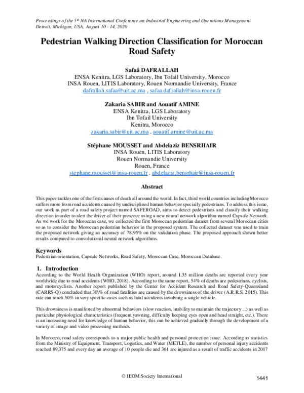 (PDF) Pedestrian Walking Direction Classification for Moroccan Road Safety