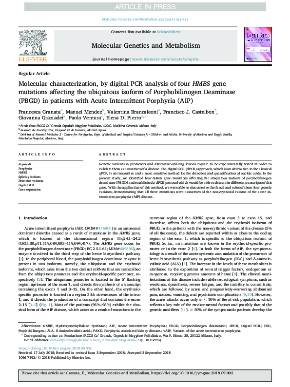 (PDF) Molecular characterization, by digital PCR analysis of four HMBS ...