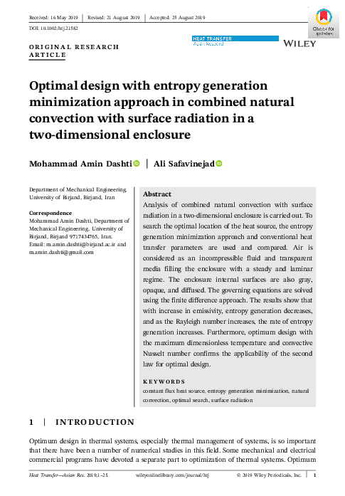 (PDF) Optimal design with entropy generation minimization approach in ...