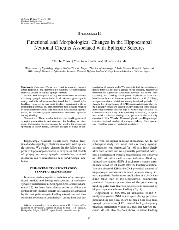 (PDF) Functional and Morphological Changes in the Hippocampal Neuronal ...