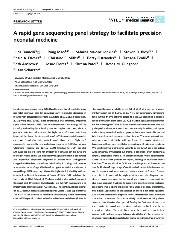 (PDF) A rapid gene sequencing panel strategy to facilitate precision ...