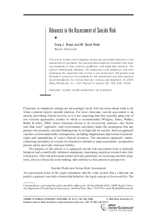 (PDF) Advances in the assessment of suicide risk