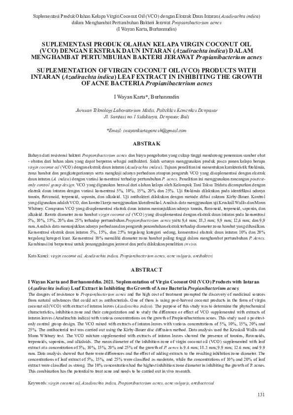 (PDF) SUPLEMENTATION OF VIRGIN COCONUT OIL (VCO) PRODUCTS WITH INTARAN ...