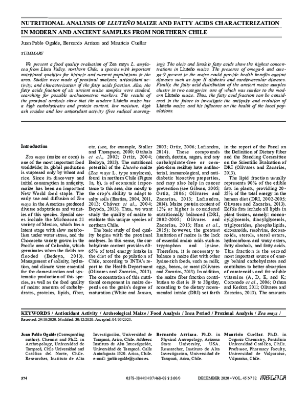 (PDF) Nutritional analysis of lluteño maize and fatty acids ...