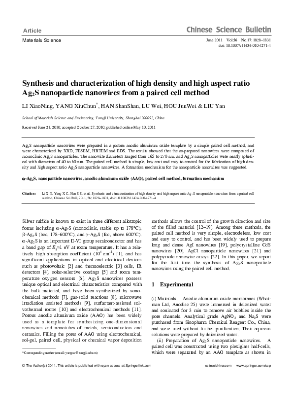 (PDF) Synthesis and characterization of high density and high aspect ...