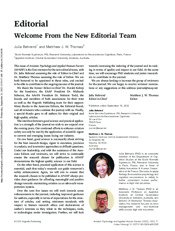 (PDF) A welcome from the new Editorial Team