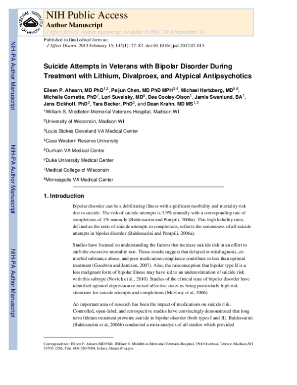 (PDF) Suicide attempts in veterans with bipolar disorder during ...