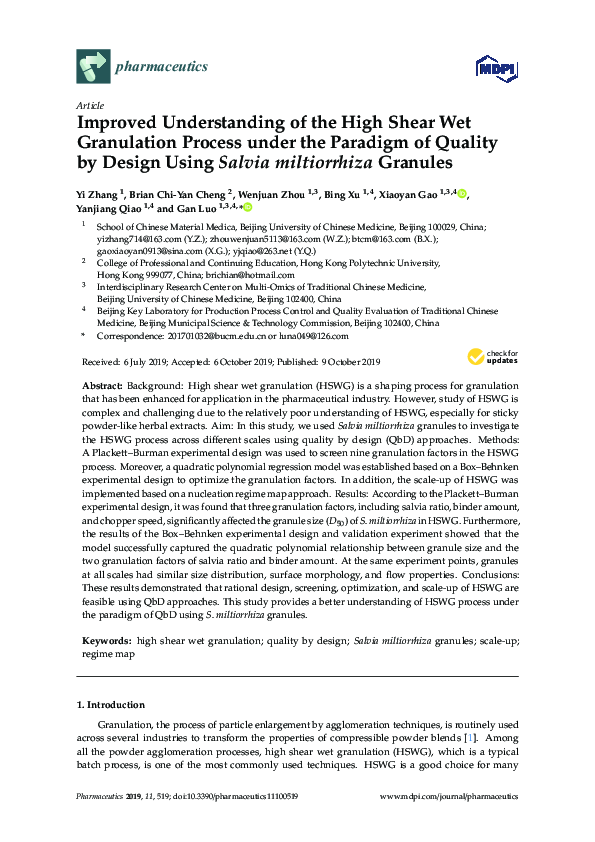 (PDF) Improved Understanding of the High Shear Wet Granulation Process ...