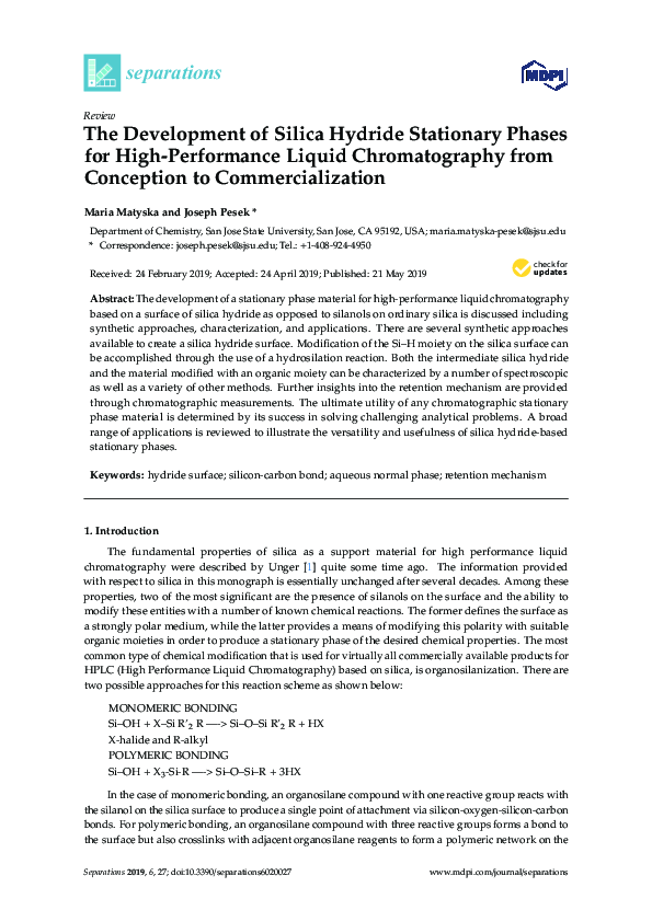 (PDF) The Development of Silica Hydride Stationary Phases for High ...