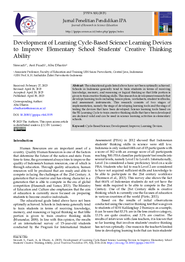 (PDF) Development of Learning Cycle-Based Science Learning Devices to ...