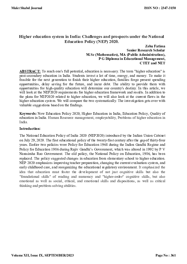(PDF) Higher education system in India: Challenges and prospects under ...