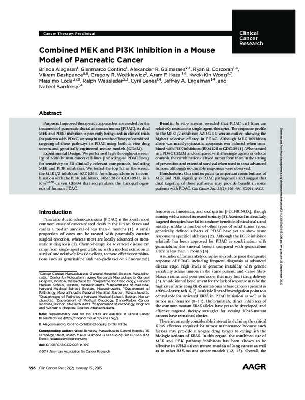 (PDF) Combined MEK and PI3K Inhibition in a Mouse Model of Pancreatic ...