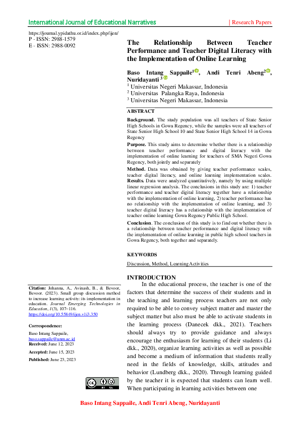 (PDF) The Relationship Between Teacher Performance and Teacher Digital ...