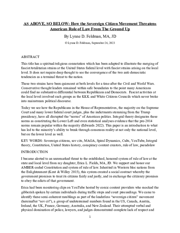 (DOC) AS ABOVE, SO BELOW: How the Sovereign Citizen Movement Threatens ...