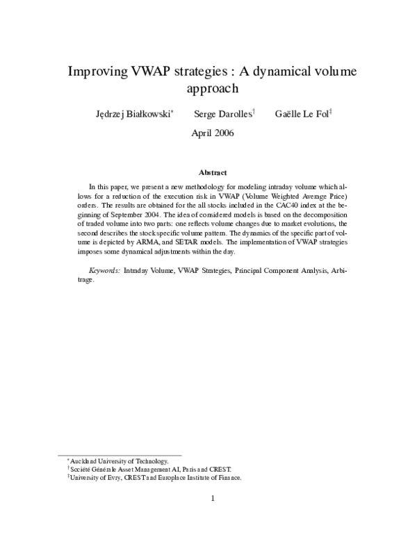 (PDF) Improving VWAP strategies: A dynamic volume approach