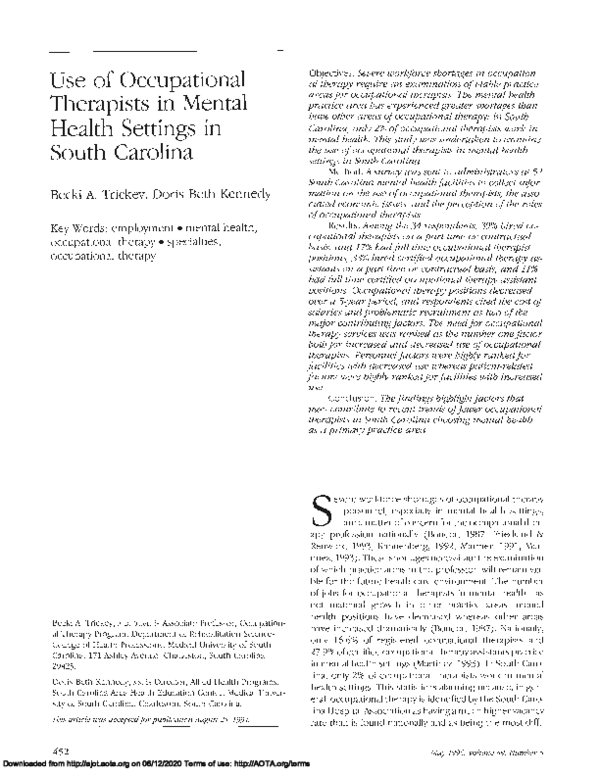 (PDF) Use of Occupational Therapists in Mental Health Settings in South ...