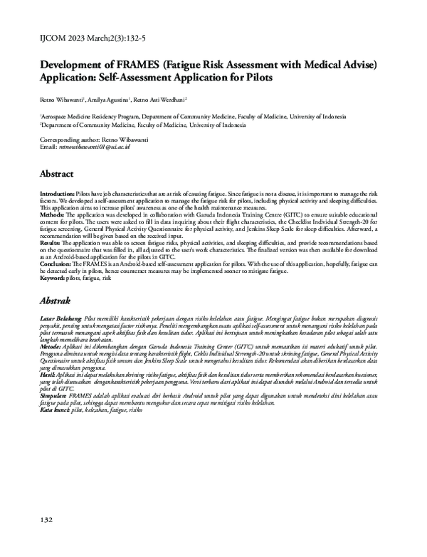 (PDF) Development of FRAMES (Fatigue Risk Assessment with Medical ...