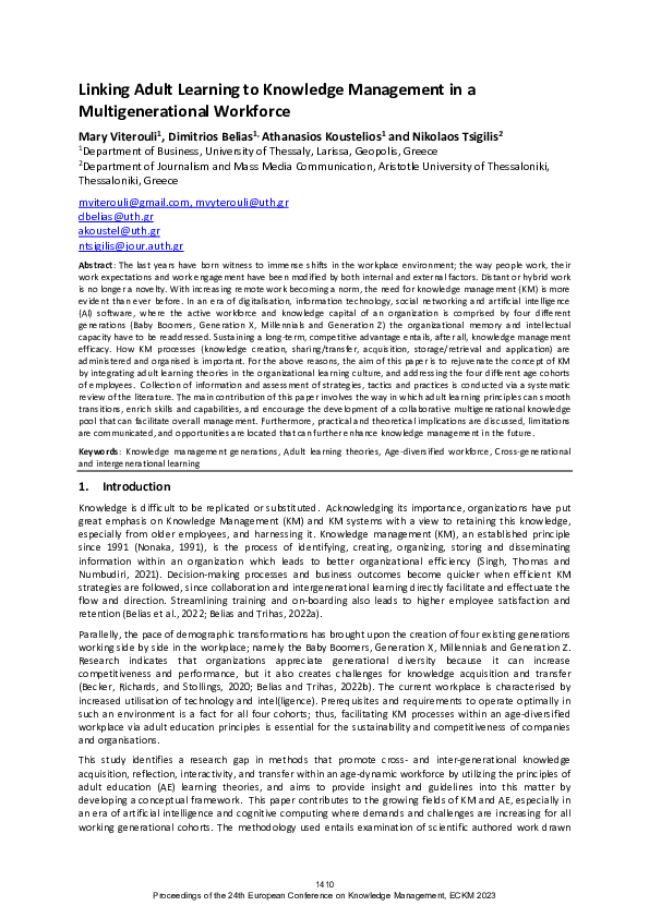 (PDF) Linking adult learning to knowledge management in a ...
