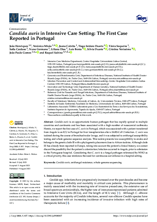 (PDF) Candida auris in Intensive Care Setting: The First Case Reported ...
