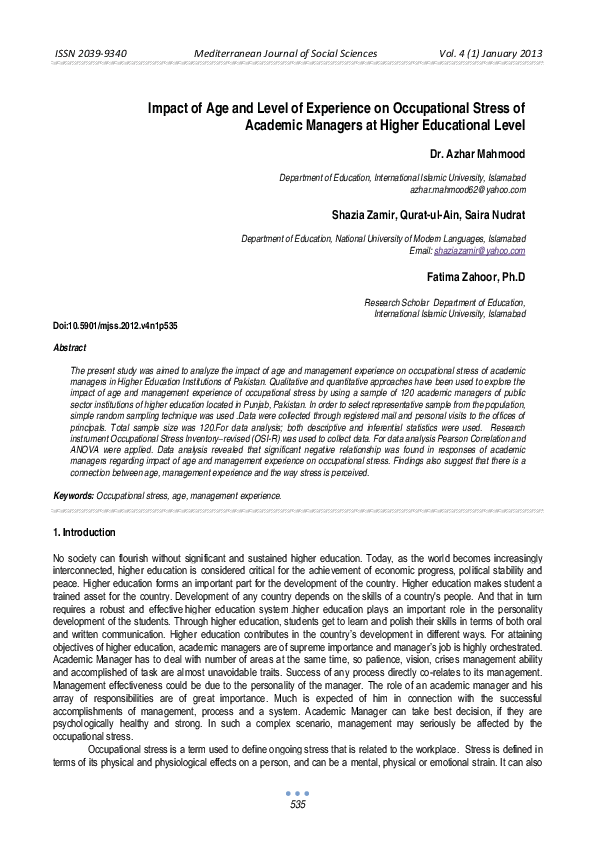 (PDF) Impact of Age and Level of Experience on Occupational