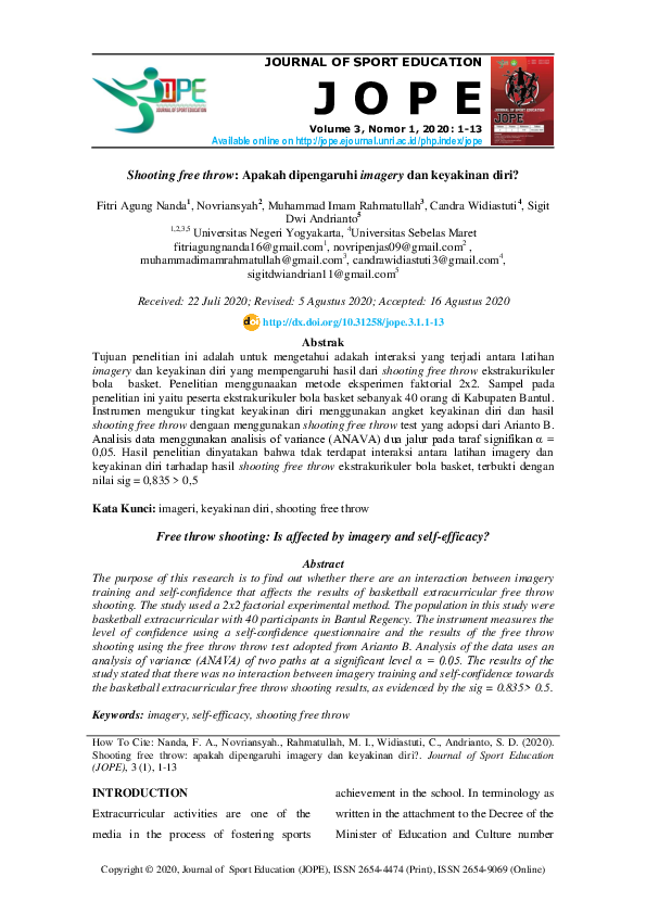 (PDF) Impact of Imagery and Self-Efficacy on Free Throws