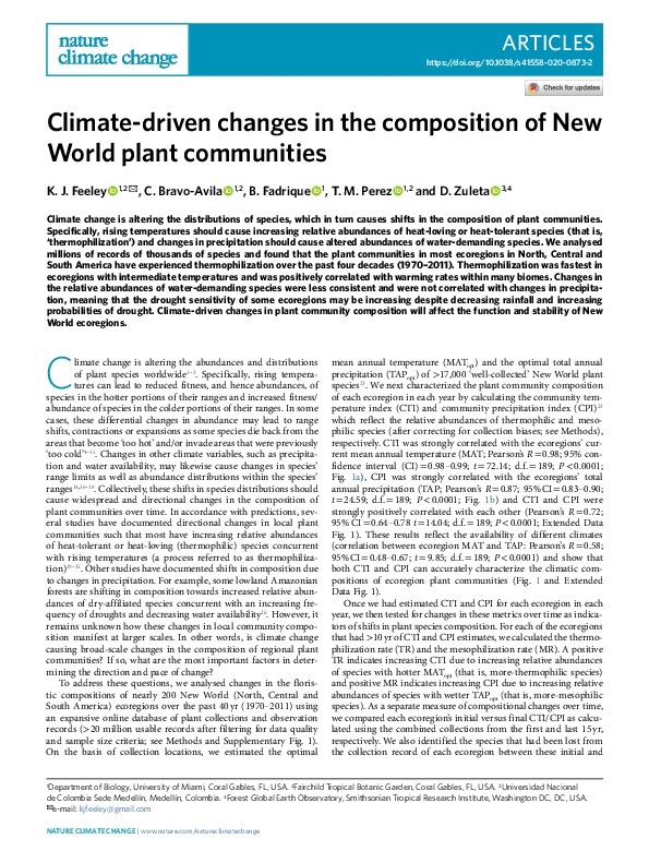 (PDF) Climate-driven changes in the composition of New World plant ...