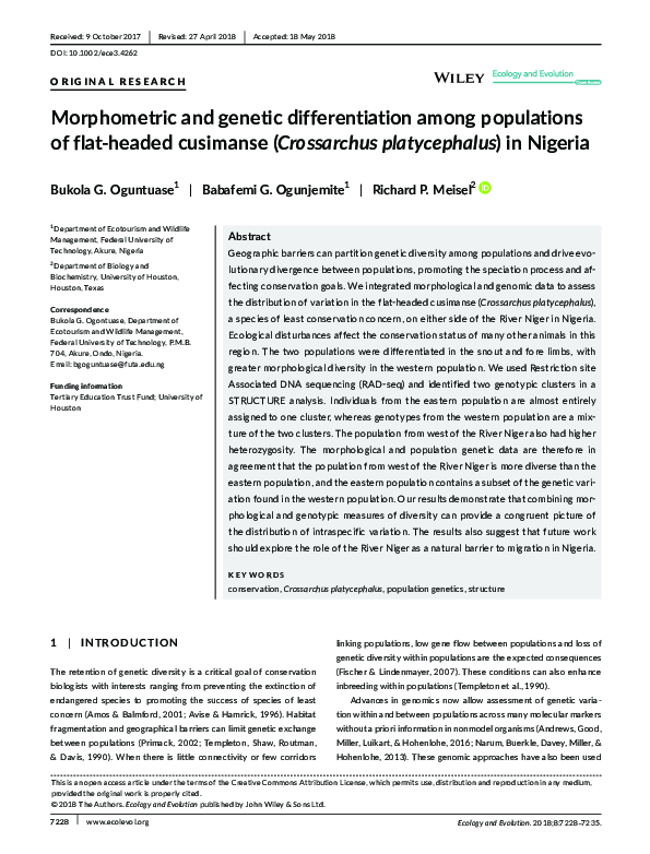 (PDF) Morphometric and genetic differentiation among populations of ...