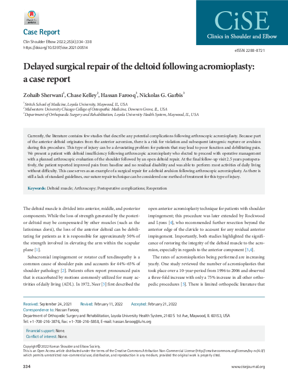 (PDF) Delayed surgical repair of the deltoid following acromioplasty: a ...