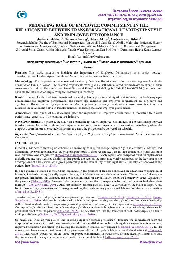 (PDF) Mediating Role of Employee Commitment in the Relationship Between ...